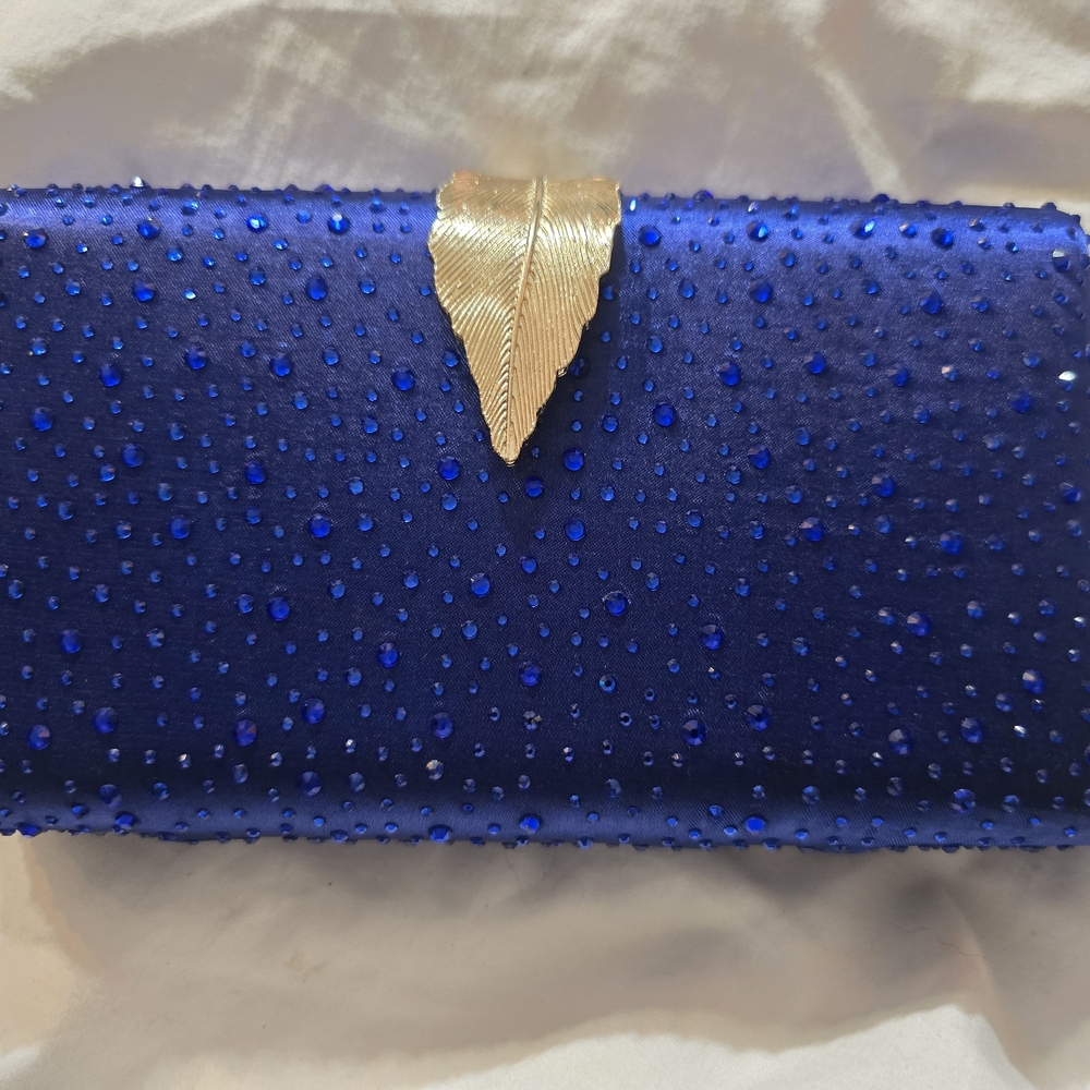 Elegant Blue Clutch with Gold Leaf Accent